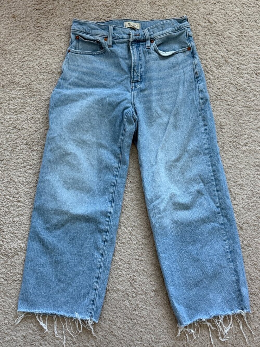 Madewell Perfect Vintage Wide-Leg Crop Jeans Light Wash Raw Hem Size 28